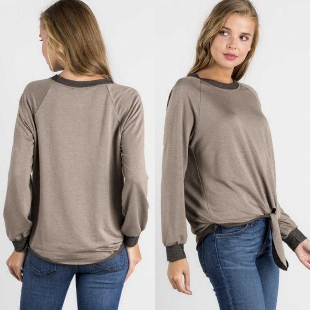 USA Made Super Soft Tie-Front Knit Top - Picture 2 of 2